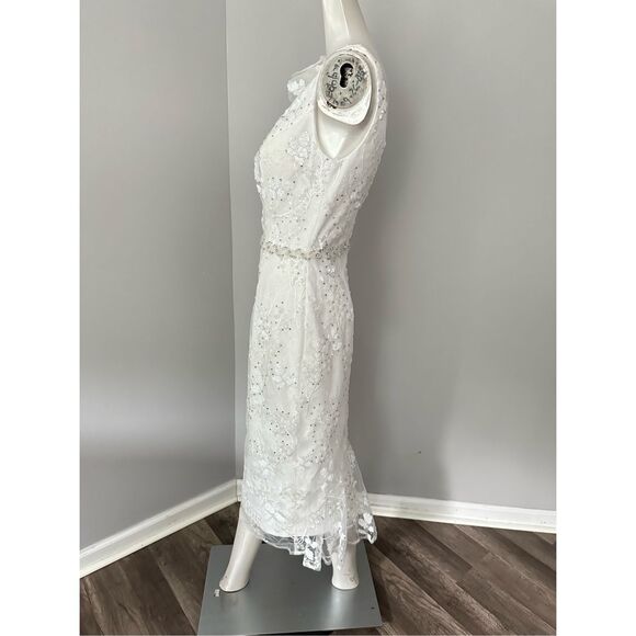 MAC DUGGAL FLORAL EMBELLISHED V-NECK MIDI DRESS WITH SHOULDER BOW - Picture 7 of 12